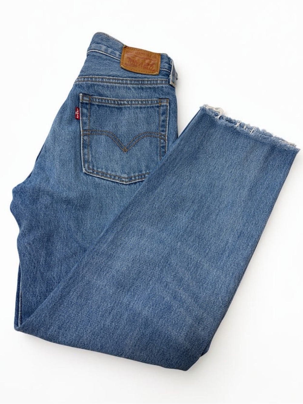 Levi's Wedgie Straight-Leg Button Fly Jeans with Frayed Hem Sz 25